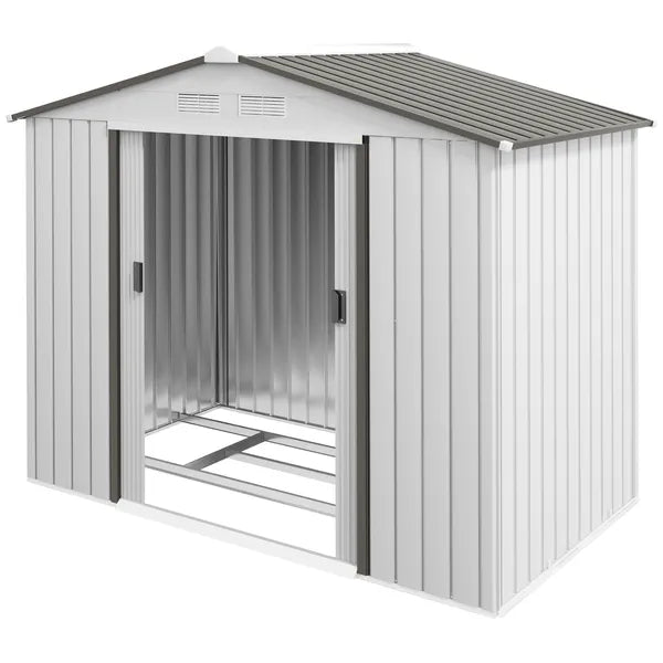 7 ft x 4 ft x 6 ft Metal Garden Shed Outdoor Organizer with 4 Vents Dual Sliding Doors Sturdy White Storage Solution - product image 12