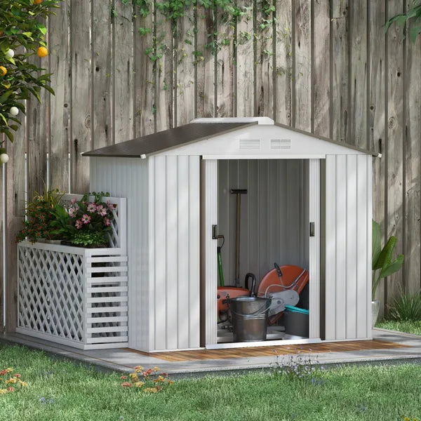 7 ft x 4 ft x 6 ft Metal Garden Shed Outdoor Organizer with 4 Vents Dual Sliding Doors Sturdy White Storage Solution - product image 13