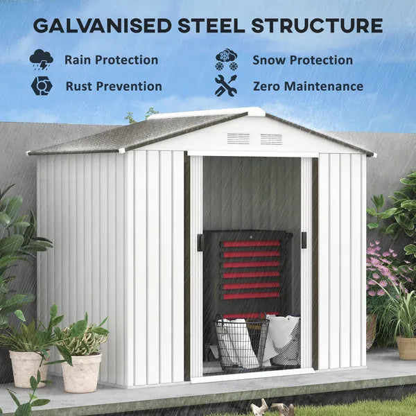 7 ft x 4 ft x 6 ft Metal Garden Shed Outdoor Organizer with 4 Vents Dual Sliding Doors Sturdy White Storage Solution - product image 4