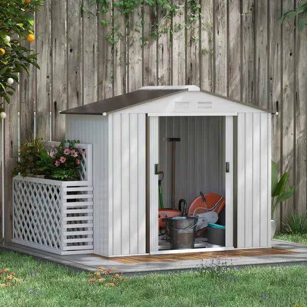 7 ft x 4 ft x 6 ft Metal Garden Shed Outdoor Organizer with 4 Vents Dual Sliding Doors Sturdy White Storage Solution - product image 10