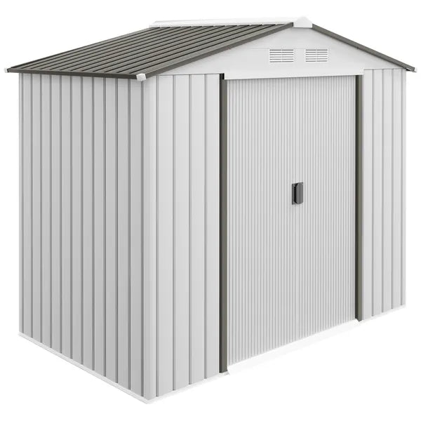 7 ft x 4 ft x 6 ft Metal Garden Shed Outdoor Organizer with 4 Vents Dual Sliding Doors Sturdy White Storage Solution - product image 1