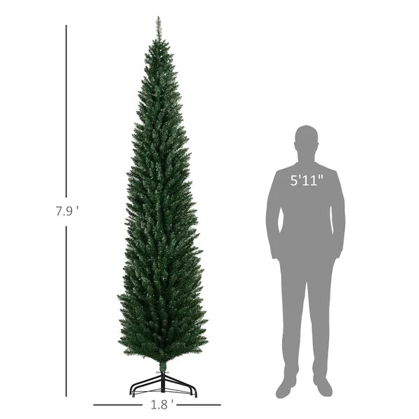 HOMCOM 8 ft Artificial Pencil Christmas Trees Holiday Decoration with Colorful LED Lights, Steel Base, Skinny Shape - product image 3