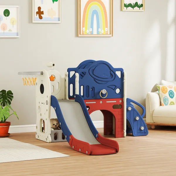 8-in-1 Toddler Slide Set with Basketball Hoop, Indoor Outdoor Playground Playset for Kids, Blue - product image 10