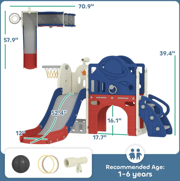 8-in-1 Toddler Slide Set with Basketball Hoop, Indoor Outdoor Playground Playset for Kids, Blue - product image 3