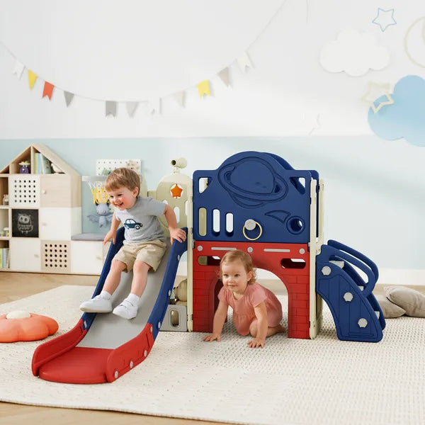 8-in-1 Toddler Slide Set with Basketball Hoop, Indoor Outdoor Playground Playset for Kids, Blue - product image 2