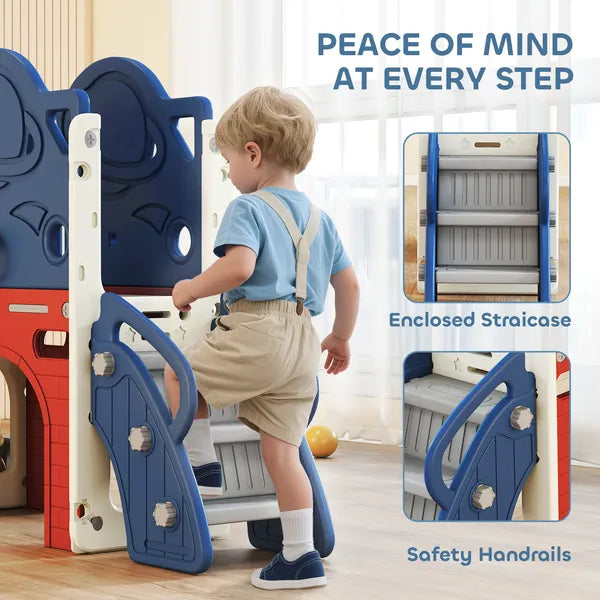8-in-1 Toddler Slide Set with Basketball Hoop, Indoor Outdoor Playground Playset for Kids, Blue - product image 5
