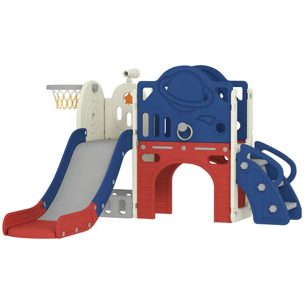 8-in-1 Toddler Slide Set with Basketball Hoop, Indoor Outdoor Playground Playset for Kids, Blue - product image 11