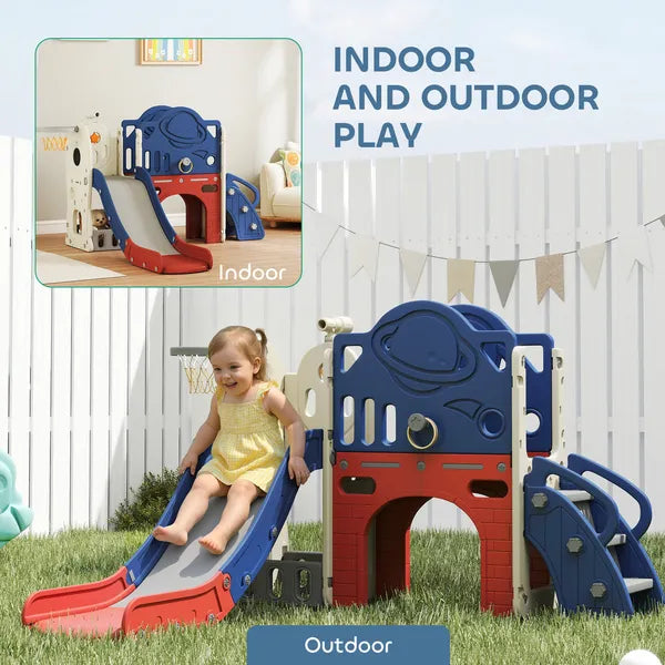 8-in-1 Toddler Slide Set with Basketball Hoop, Indoor Outdoor Playground Playset for Kids, Blue - product image 8