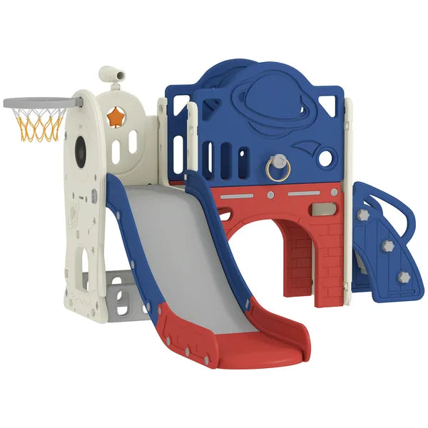 8-in-1 Toddler Slide Set with Basketball Hoop, Indoor Outdoor Playground Playset for Kids, Blue - product image 1