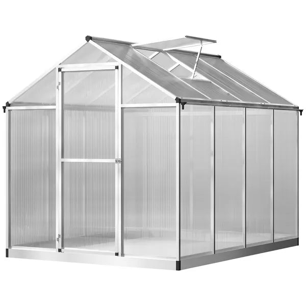 Outsunny 8 ft L x 6 ft W Walk-In Polycarbonate Greenhouse with Roof Vent for Ventilation and Rain Gutter, Hobby Greenhouse for Winter - product image 11