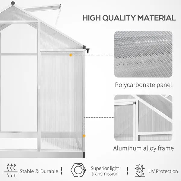 Outsunny 8 ft L x 6 ft W Walk-In Polycarbonate Greenhouse with Roof Vent for Ventilation and Rain Gutter, Hobby Greenhouse for Winter - product image 4