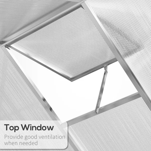 Outsunny 8 ft L x 6 ft W Walk-In Polycarbonate Greenhouse with Roof Vent for Ventilation and Rain Gutter, Hobby Greenhouse for Winter - product image 6