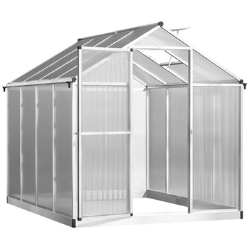 Outsunny 8 ft L x 6 ft W Walk-In Polycarbonate Greenhouse with Roof Vent for Ventilation and Rain Gutter, Hobby Greenhouse for Winter - product image 1
