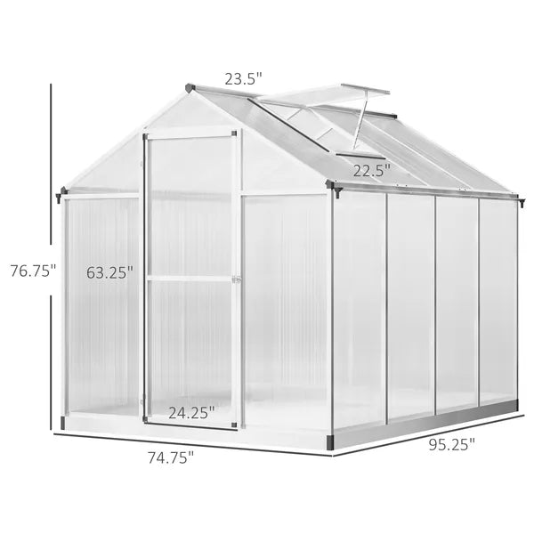 Outsunny 8 ft L x 6 ft W Walk-In Polycarbonate Greenhouse with Roof Vent for Ventilation and Rain Gutter, Hobby Greenhouse for Winter - product image 3