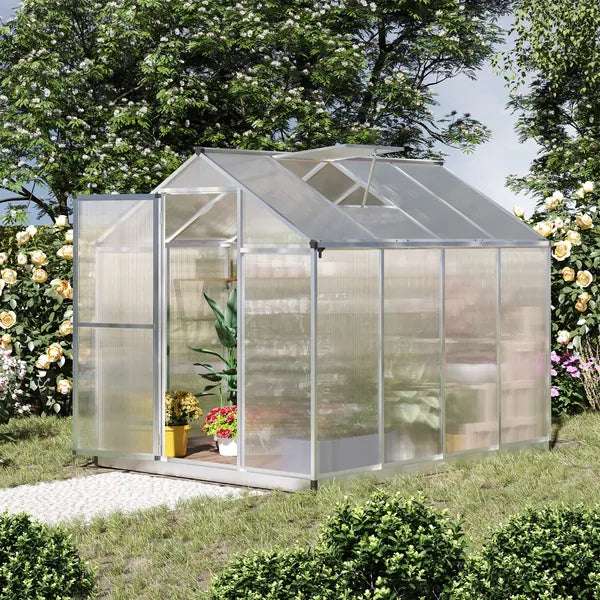 Outsunny 8 ft L x 6 ft W Walk-In Polycarbonate Greenhouse with Roof Vent for Ventilation and Rain Gutter, Hobby Greenhouse for Winter - product image 10