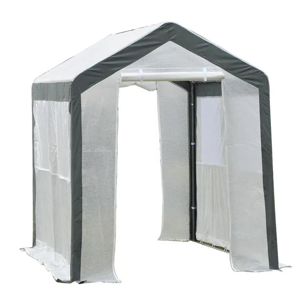 Outsunny 8' L x 6' W x 7' H Outdoor Walk-In Tunnel Greenhouse with Roll-up Windows, 2 Zippered Doors and Weather Cover, White/Gray - product image 11