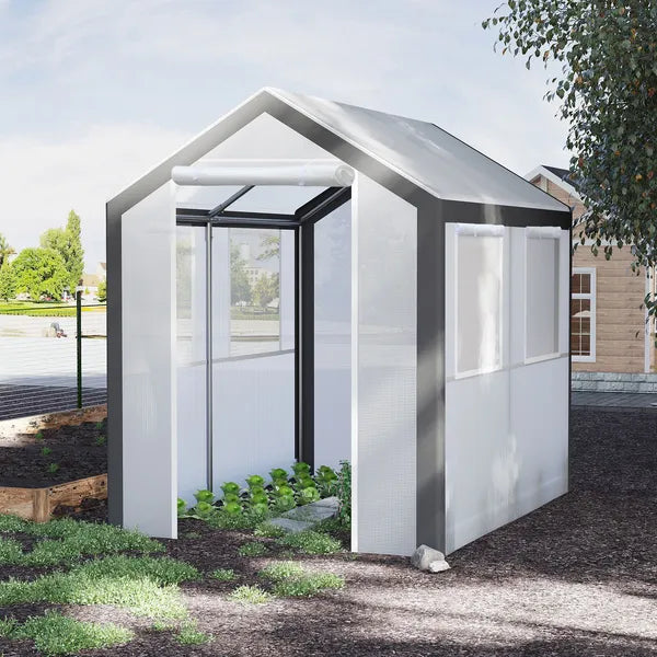 Outsunny 8' L x 6' W x 7' H Outdoor Walk-In Tunnel Greenhouse with Roll-up Windows, 2 Zippered Doors and Weather Cover, White/Gray - product image 10