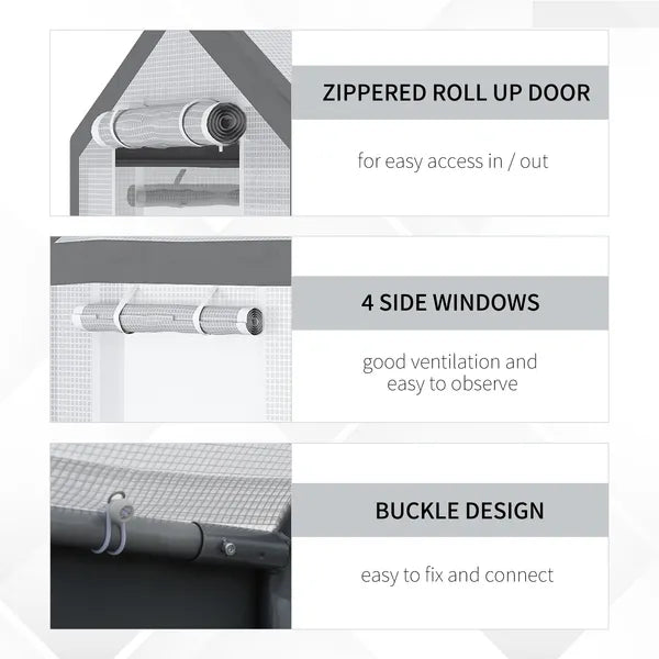 Outsunny 8' L x 6' W x 7' H Outdoor Walk-In Tunnel Greenhouse with Roll-up Windows, 2 Zippered Doors and Weather Cover, White/Gray - product image 6
