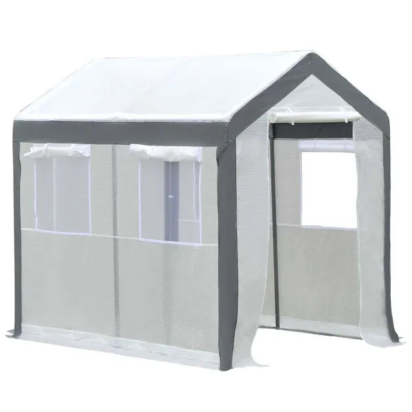 Outsunny 8' L x 6' W x 7' H Outdoor Walk-In Tunnel Greenhouse with Roll-up Windows, 2 Zippered Doors and Weather Cover, White/Gray - product image 9