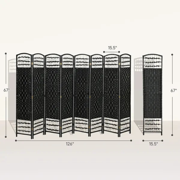 8 Panel Folding Room Divider Portable Privacy Screen Wave Fiber Room Partition for Home Office Black - product image 3