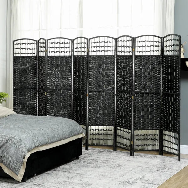 8 Panel Folding Room Divider Portable Privacy Screen Wave Fiber Room Partition for Home Office Black - product image 2