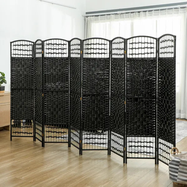 8 Panel Folding Room Divider Portable Privacy Screen Wave Fiber Room Partition for Home Office Black - product image 9