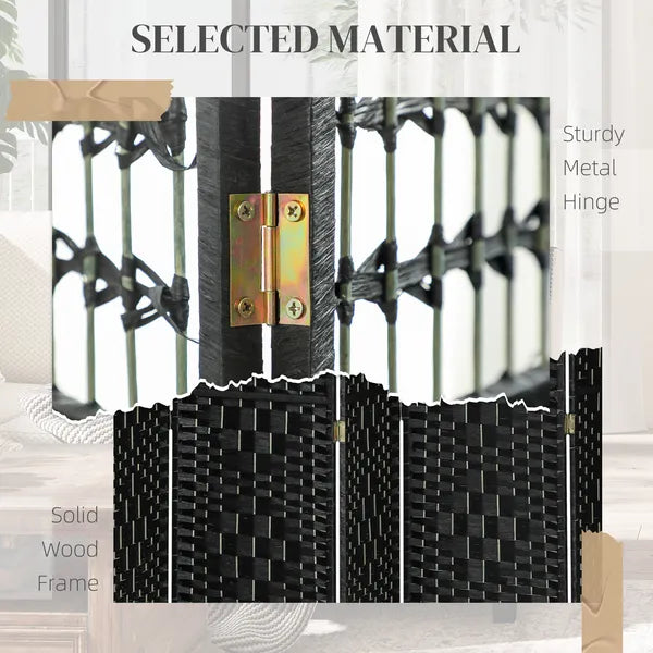 8 Panel Folding Room Divider Portable Privacy Screen Wave Fiber Room Partition for Home Office Black - product image 5