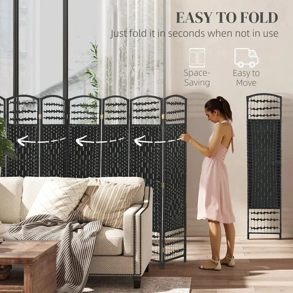 8 Panel Folding Room Divider Portable Privacy Screen Wave Fiber Room Partition for Home Office Black - product image 4