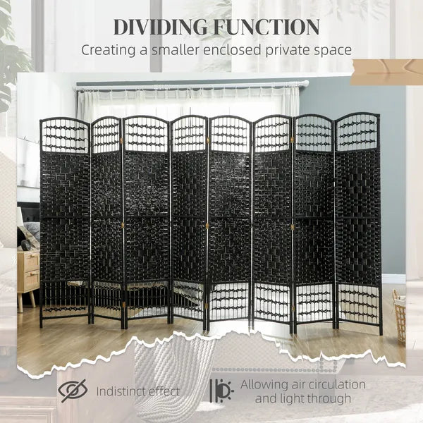 8 Panel Folding Room Divider Portable Privacy Screen Wave Fiber Room Partition for Home Office Black - product image 7