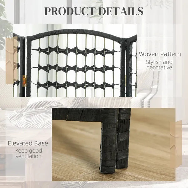 8 Panel Folding Room Divider Portable Privacy Screen Wave Fiber Room Partition for Home Office Black - product image 6