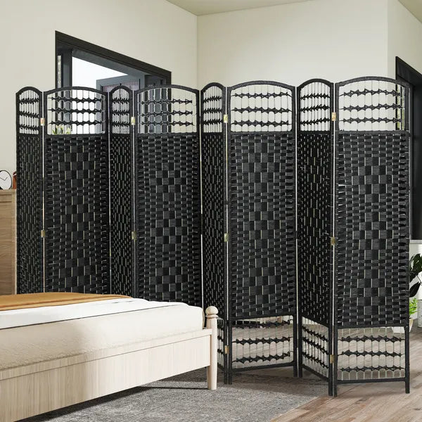 8 Panel Folding Room Divider Portable Privacy Screen Wave Fiber Room Partition for Home Office Black - product image 8