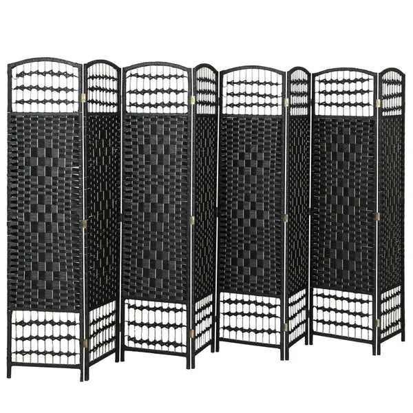 8 Panel Folding Room Divider Portable Privacy Screen Wave Fiber Room Partition for Home Office Black - product image 1