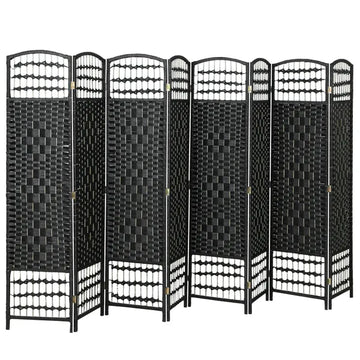 8 Panel Folding Room Divider Portable Privacy Screen Wave Fiber Room Partition for Home Office Black - product image 1