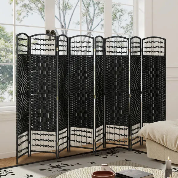 8 Panel Folding Room Divider Portable Privacy Screen Wave Fiber Room Partition for Home Office Black - product image 10