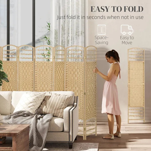 HOMCOM 8 Panel Folding Room Divider Portable Privacy Screen Wave Fiber Room Partition for Home Office Natural - product image 4