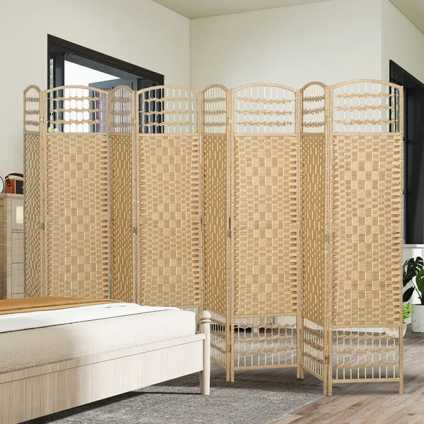 HOMCOM 8 Panel Folding Room Divider Portable Privacy Screen Wave Fiber Room Partition for Home Office Natural - product image 8