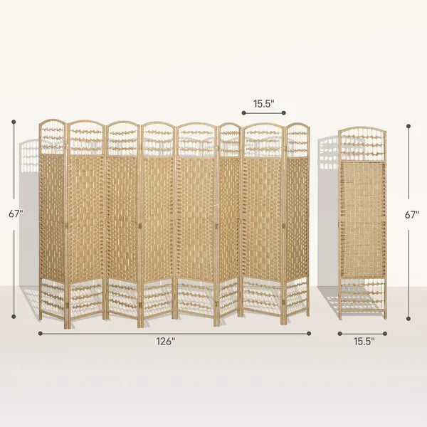 HOMCOM 8 Panel Folding Room Divider Portable Privacy Screen Wave Fiber Room Partition for Home Office Natural - product image 3