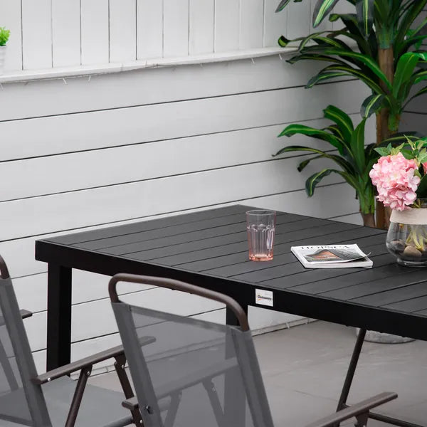 8 People Rectangular Pedestal Dining Table, with Aluminum Frame, All-Weather HDPE Wood Top, Foot Pads for Garden, Patio, Black - product image 7