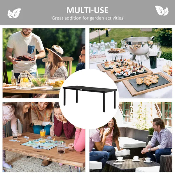 8 People Rectangular Pedestal Dining Table, with Aluminum Frame, All-Weather HDPE Wood Top, Foot Pads for Garden, Patio, Black - product image 6