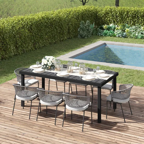 8 People Rectangular Pedestal Dining Table, with Aluminum Frame, All-Weather HDPE Wood Top, Foot Pads for Garden, Patio, Black - product image 10