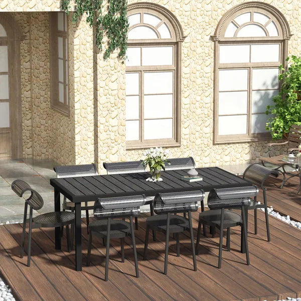 8 People Rectangular Pedestal Dining Table, with Aluminum Frame, All-Weather HDPE Wood Top, Foot Pads for Garden, Patio, Black - product image 2