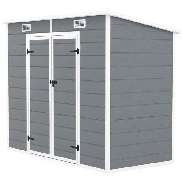 Outsunny 8' x 4' Plastic Outdoor Storage Shed with Floor, Window, Lockable Doors and Vents for Backyard Patio Lawn, Gray - product image 1