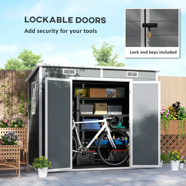Outsunny 8' x 4' Plastic Outdoor Storage Shed with Floor, Window, Lockable Doors and Vents for Backyard Patio Lawn, Gray - product image 7