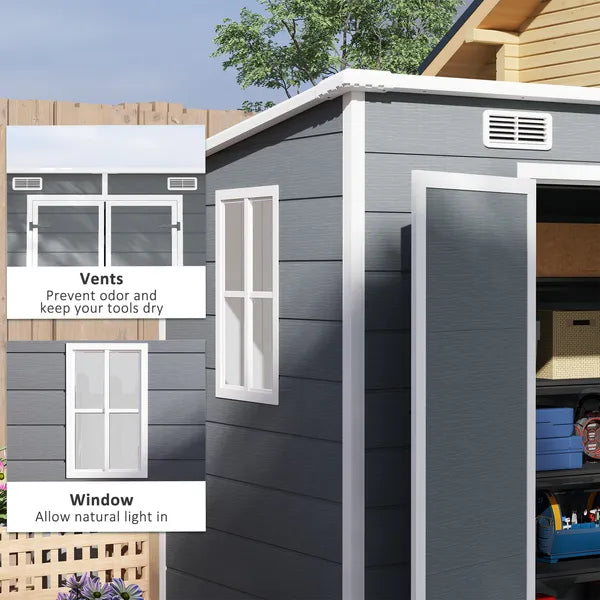 Outsunny 8' x 4' Plastic Outdoor Storage Shed with Floor, Window, Lockable Doors and Vents for Backyard Patio Lawn, Gray - product image 6