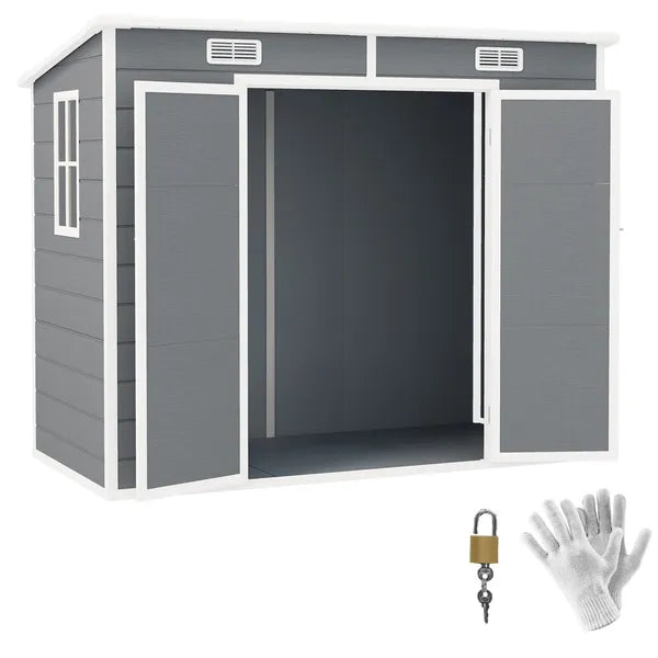 Outsunny 8' x 4' Plastic Outdoor Storage Shed with Floor, Window, Lockable Doors and Vents for Backyard Patio Lawn, Gray - product image 11