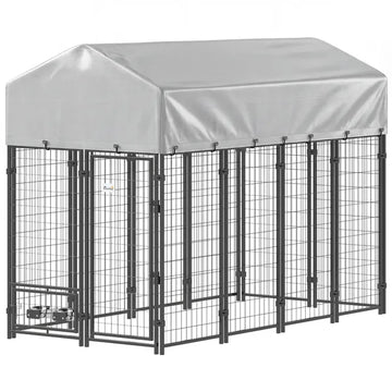 8' x 4' x 6' Outdoor Dog Kennel, Dog Kennel Outside Run with 360A degree Rotating Bowls, Waterproof and UV Resistant Cover - product image 1