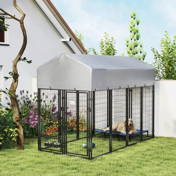 8' x 4' x 6' Outdoor Dog Kennel, Dog Kennel Outside Run with 360A degree Rotating Bowls, Waterproof and UV Resistant Cover - product image 2