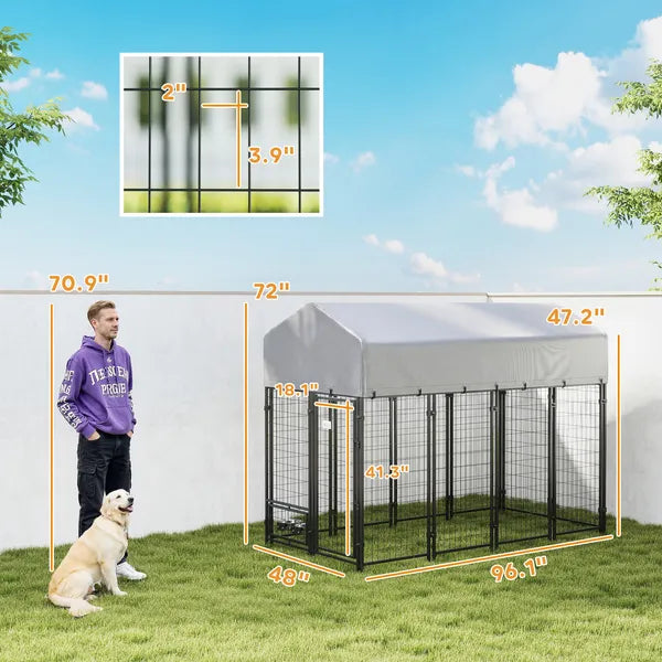 8' x 4' x 6' Outdoor Dog Kennel, Dog Kennel Outside Run with 360A degree Rotating Bowls, Waterproof and UV Resistant Cover - product image 3