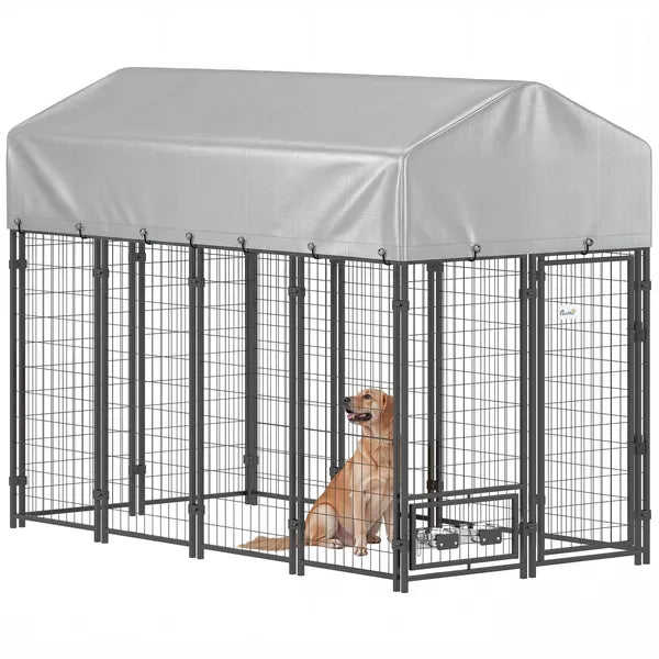 8' x 4' x 6' Outdoor Dog Kennel, Dog Kennel Outside Run with 360A degree Rotating Bowls, Waterproof and UV Resistant Cover - product image 11