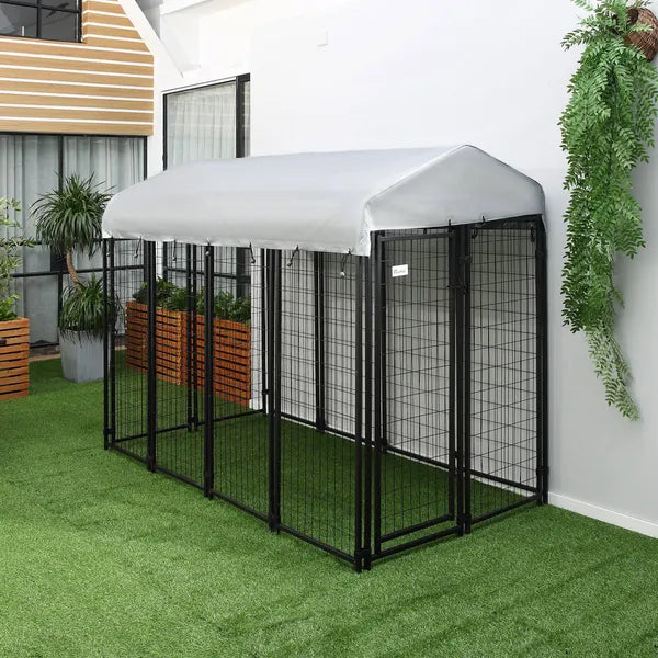 PawHut 8 ft x 4 ft x 6 ft Outdoor Dog Playpen, Kennel with Lockable Door and Water-Resistant Canopy, for Medium/Large Dogs - product image 13